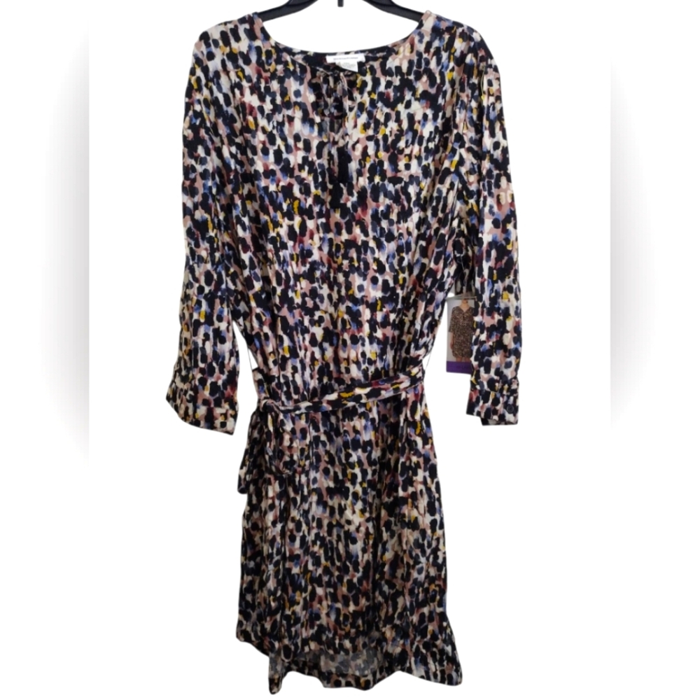 Beach Lunch Lounge Multicolor Patterne Dress With Waist 100% Rayon Size XXL